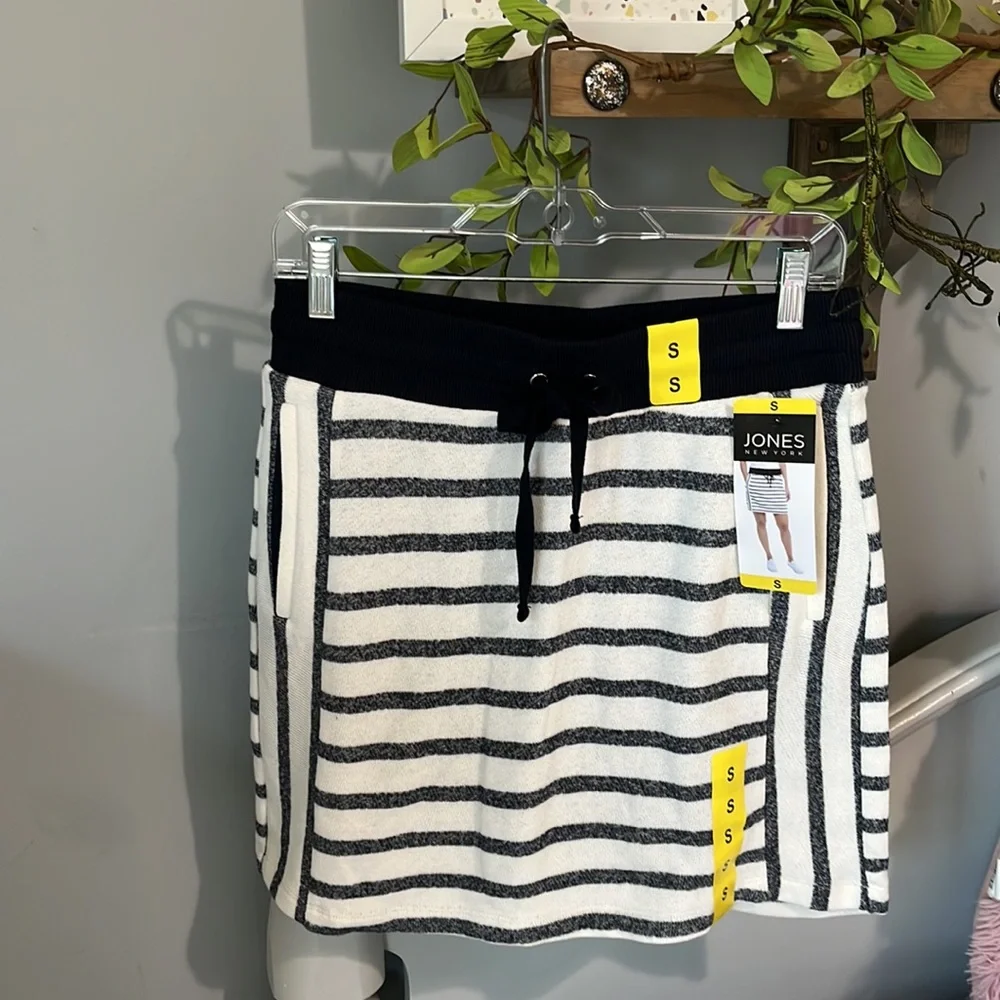 Skort Knit Skirt Black Cream Drawstring